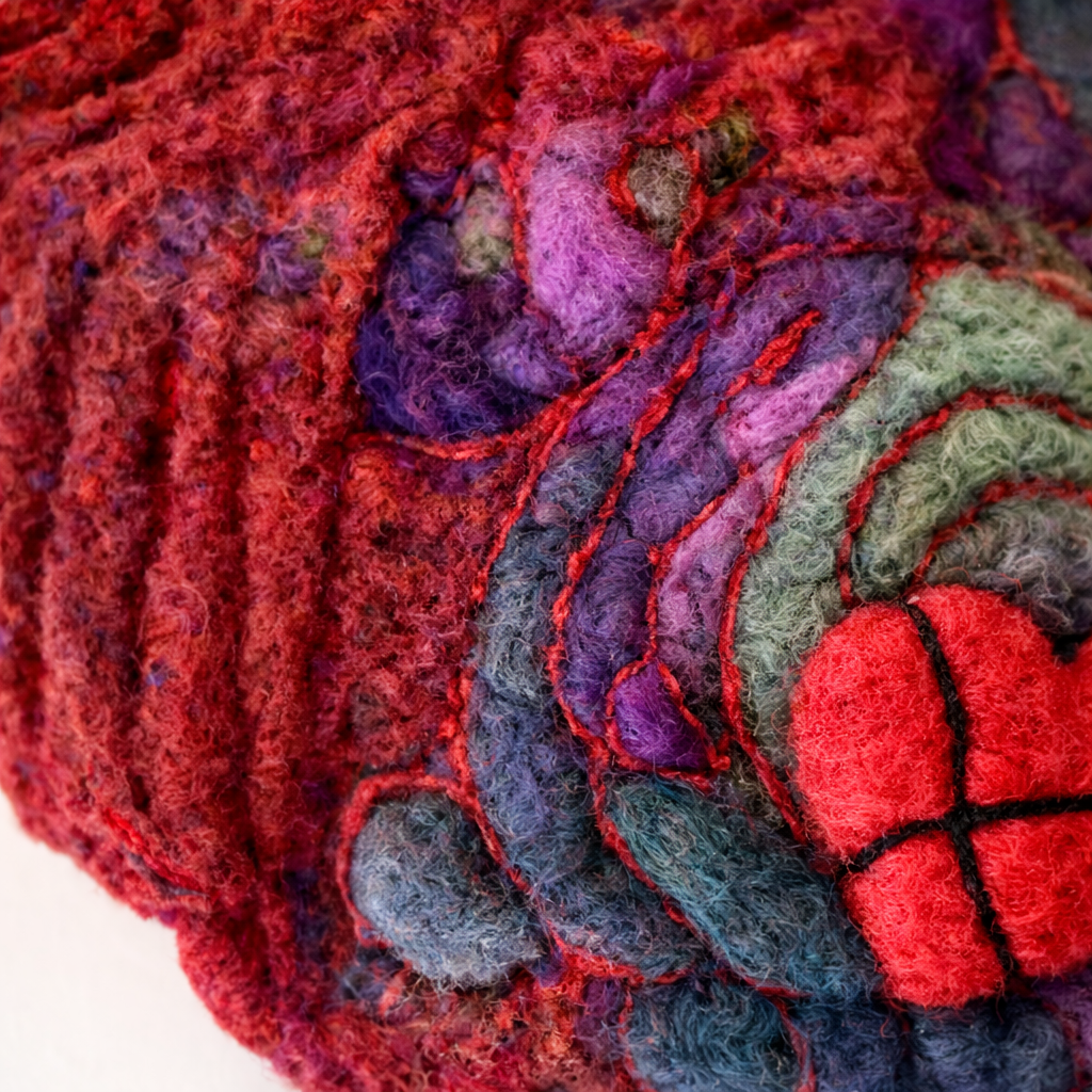 Veins of Grief | Broken Heart Fiber Sculpture | Needle Felted Wool Wall Art by Kristi Yapp