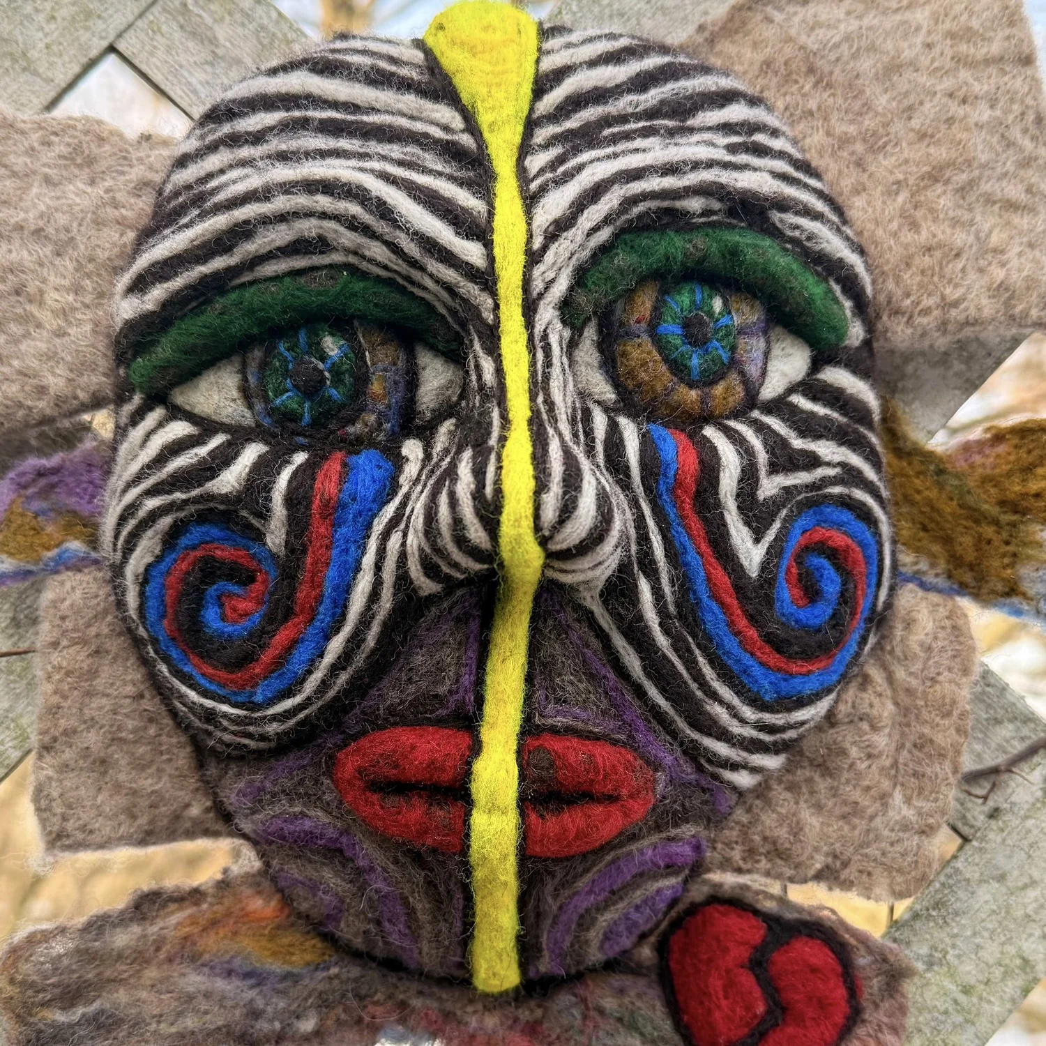 The Watcher – Hand-Felted Spirit Mask by Kristi Yapp, Wool