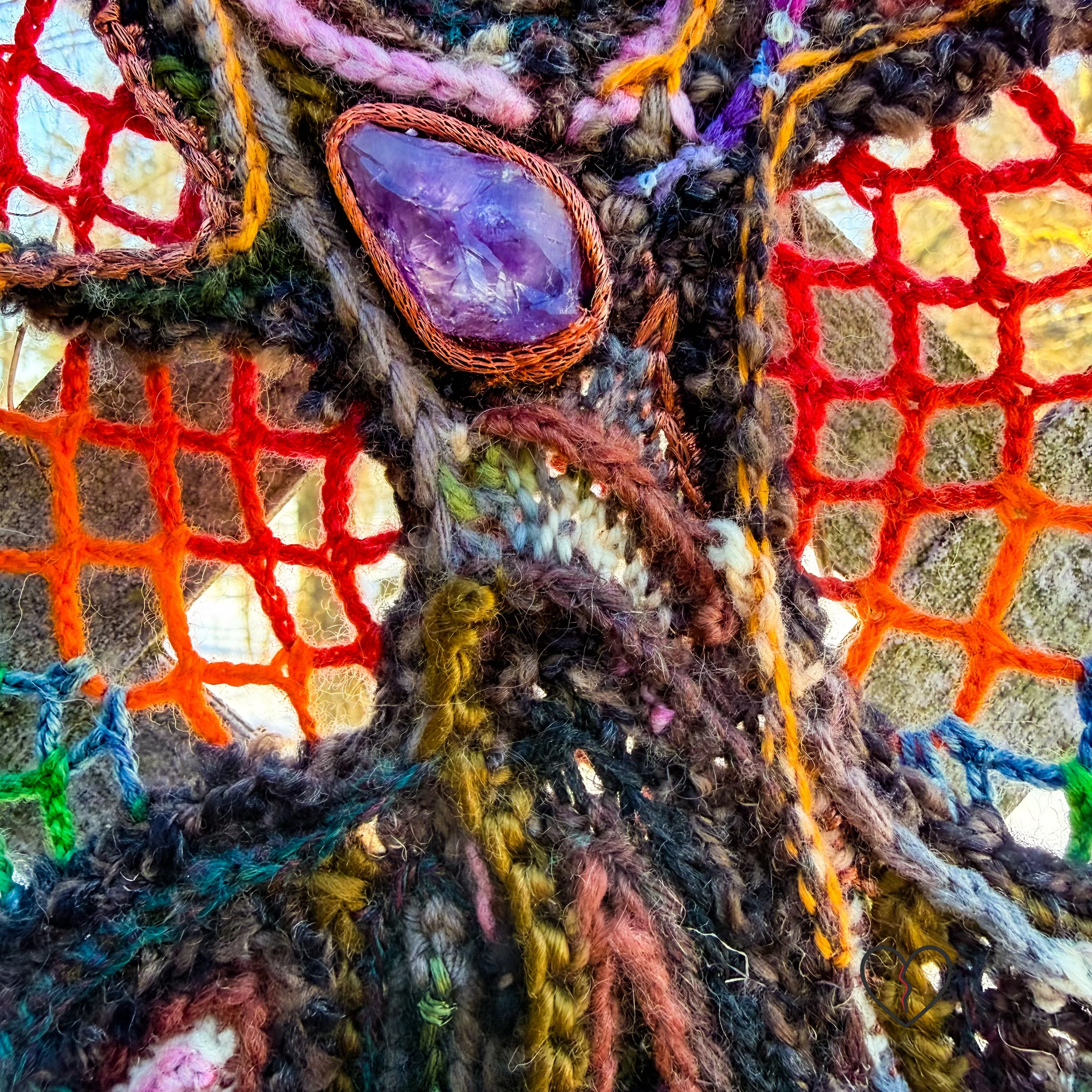 Sol Cycle Autumn amethyst fiber art detail
