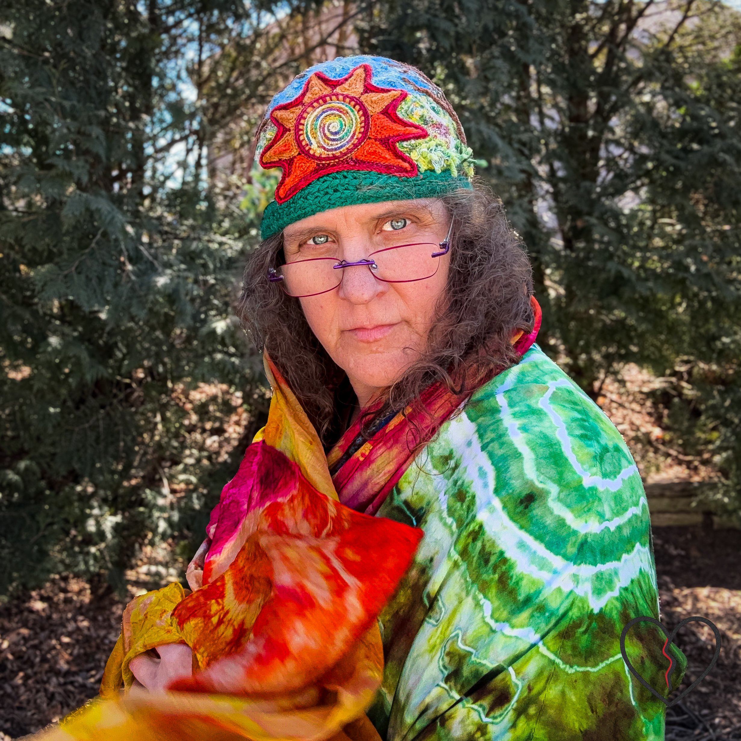 Symbolic nature inspired design featuring sun spiral, trees, sky, and earth textures representing clarity, grounding, and natural truth.