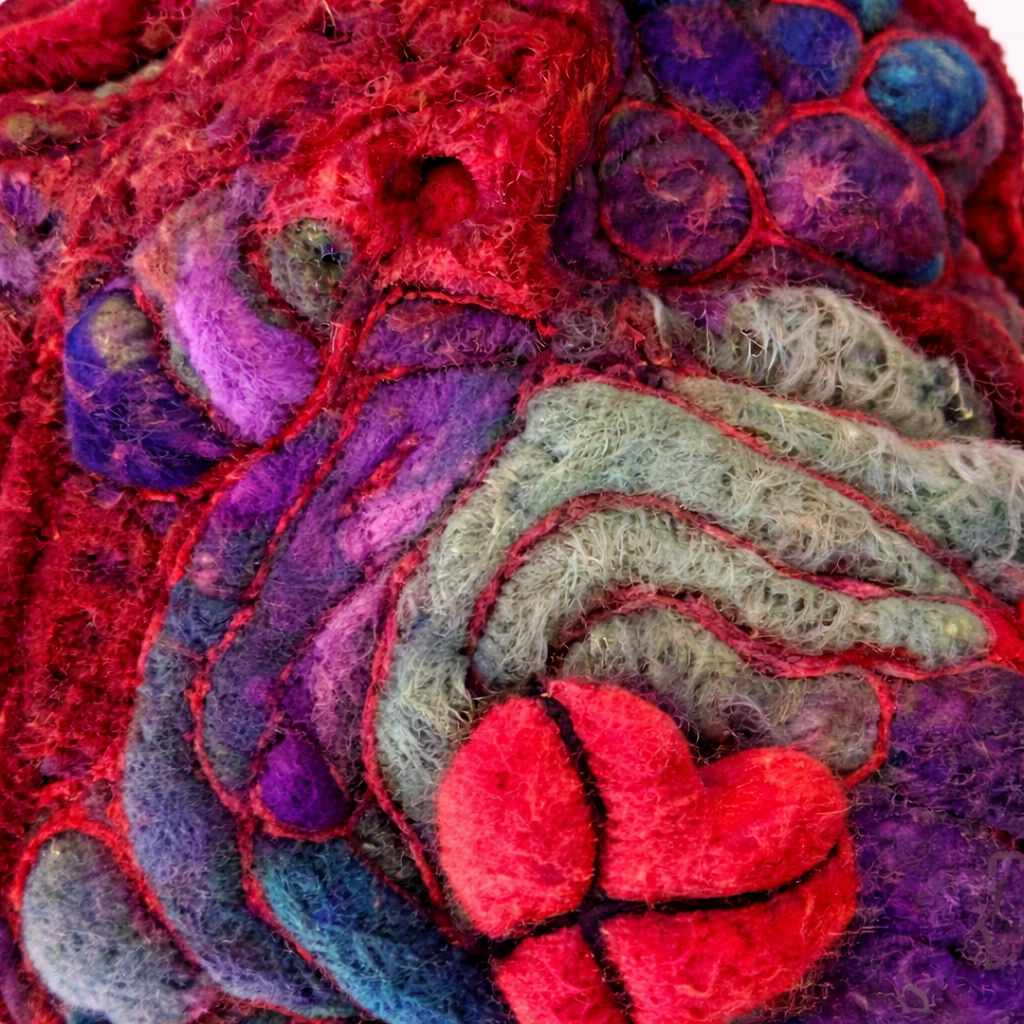 Veins of Grief | Broken Heart Fiber Sculpture | Needle Felted Wool Wall Art by Kristi Yapp