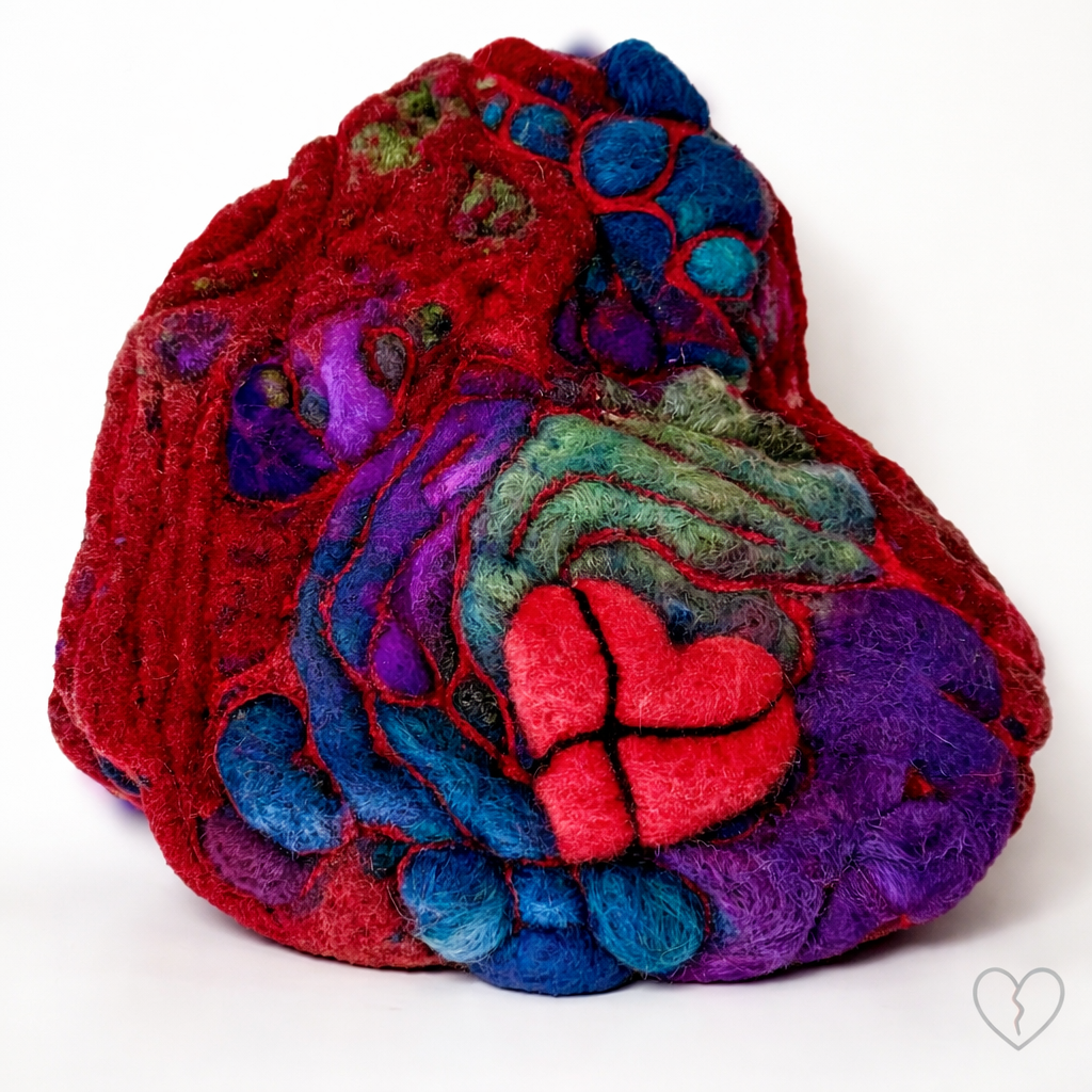 Veins of Grief | Broken Heart Fiber Sculpture | Needle Felted Wool Wall Art by Kristi Yapp