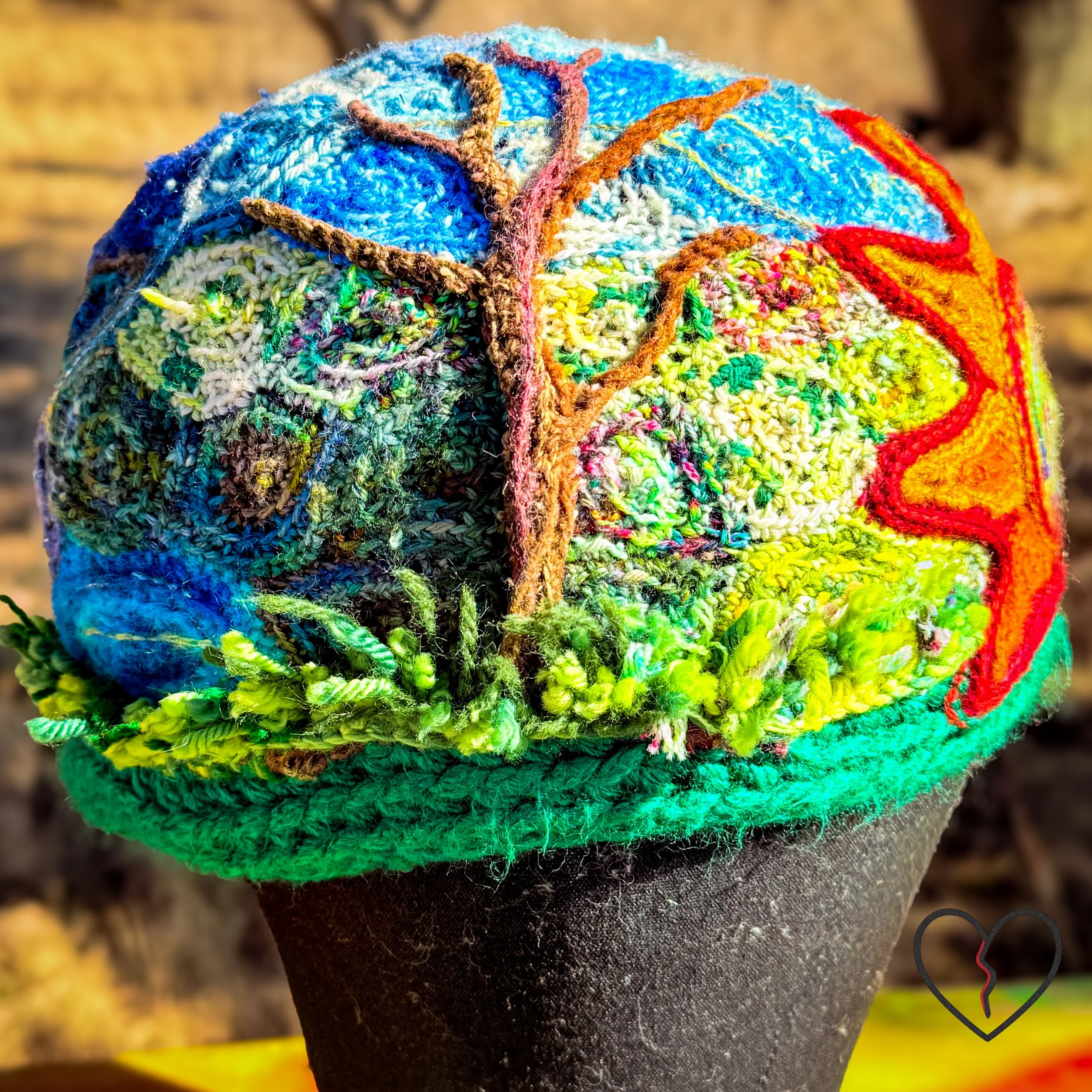 Symbolic nature inspired design featuring sun spiral, trees, sky, and earth textures representing clarity, grounding, and natural truth.