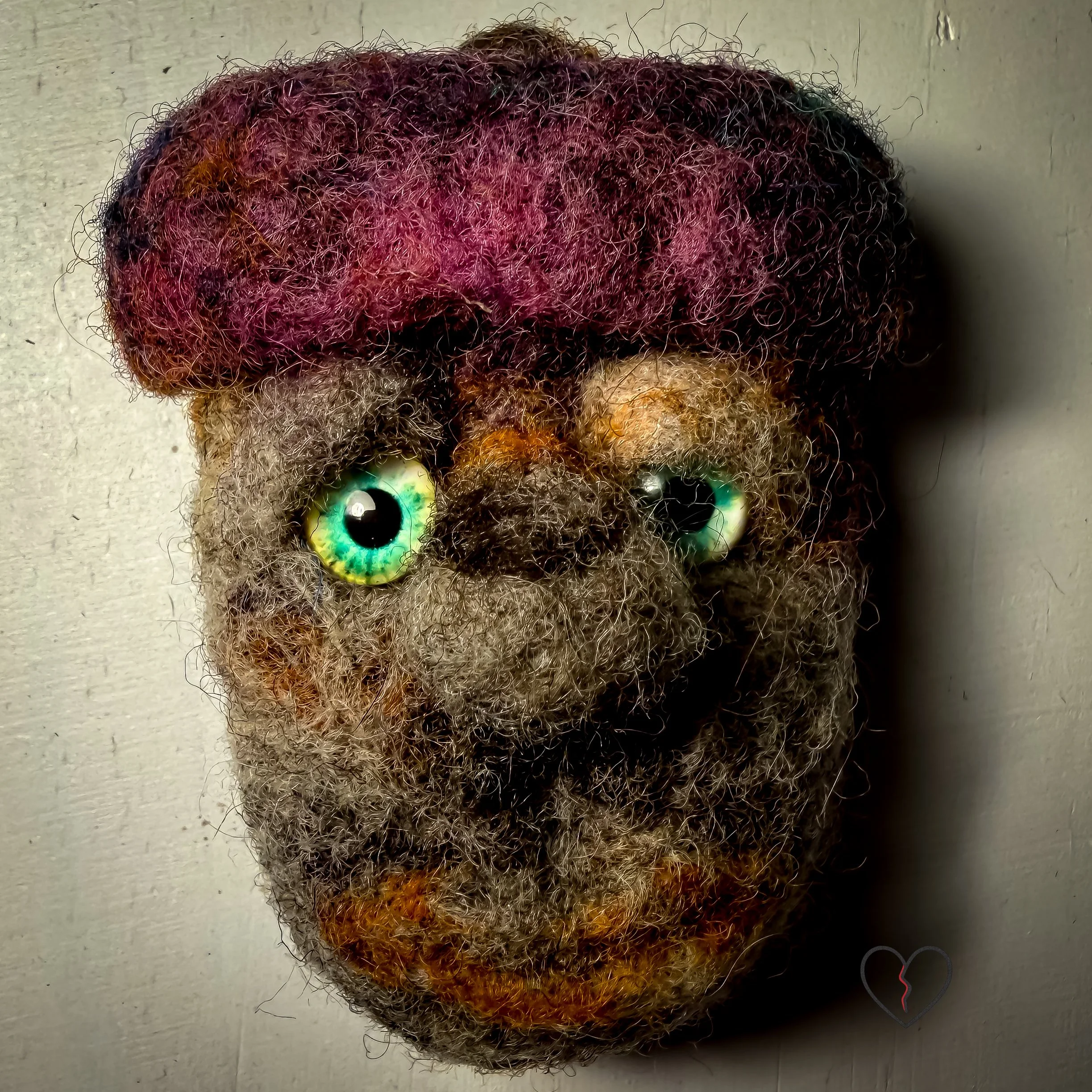 Moss-Eyed Watcher  - Needle-Felted Wool Art Pin