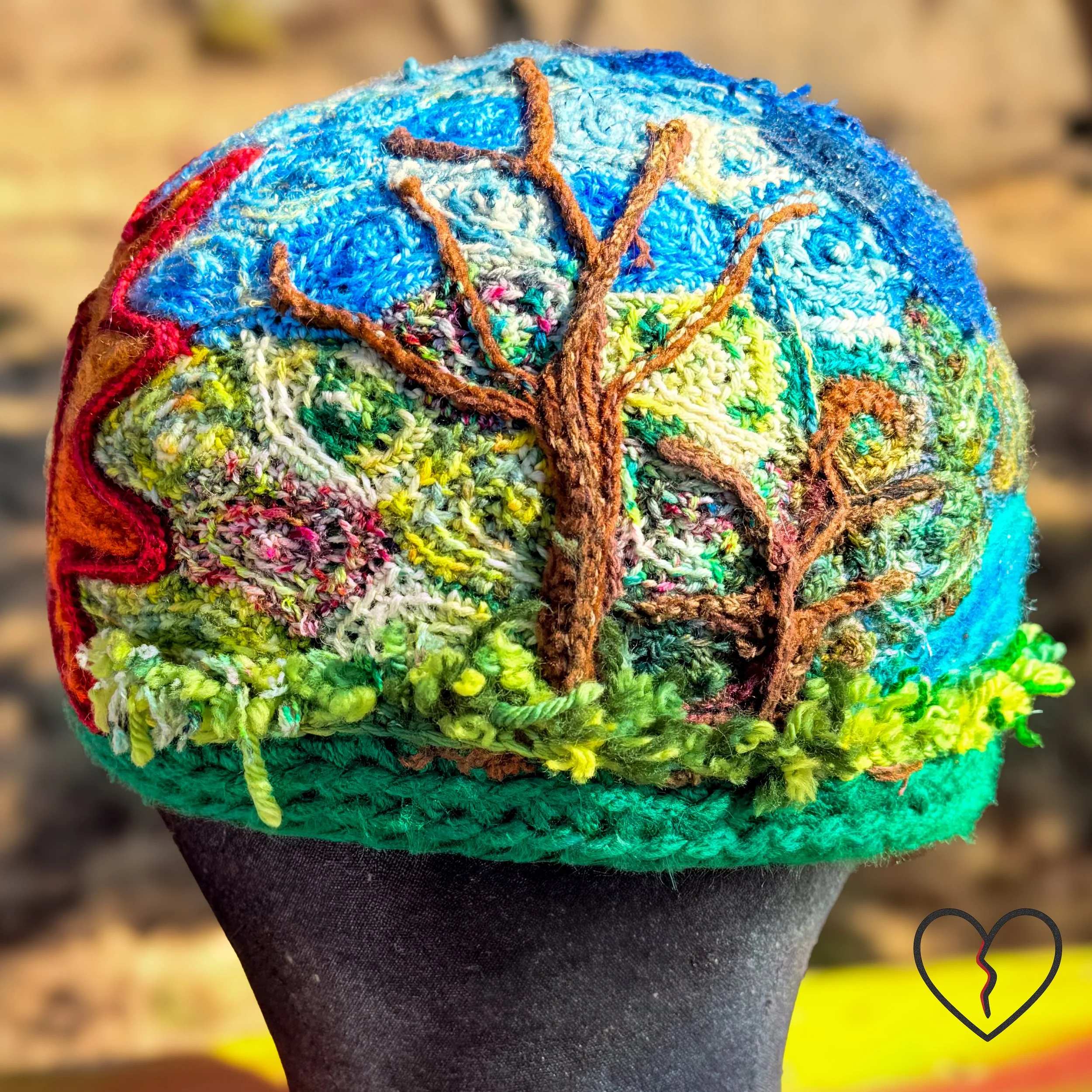 Symbolic nature inspired design featuring sun spiral, trees, sky, and earth textures representing clarity, grounding, and natural truth.