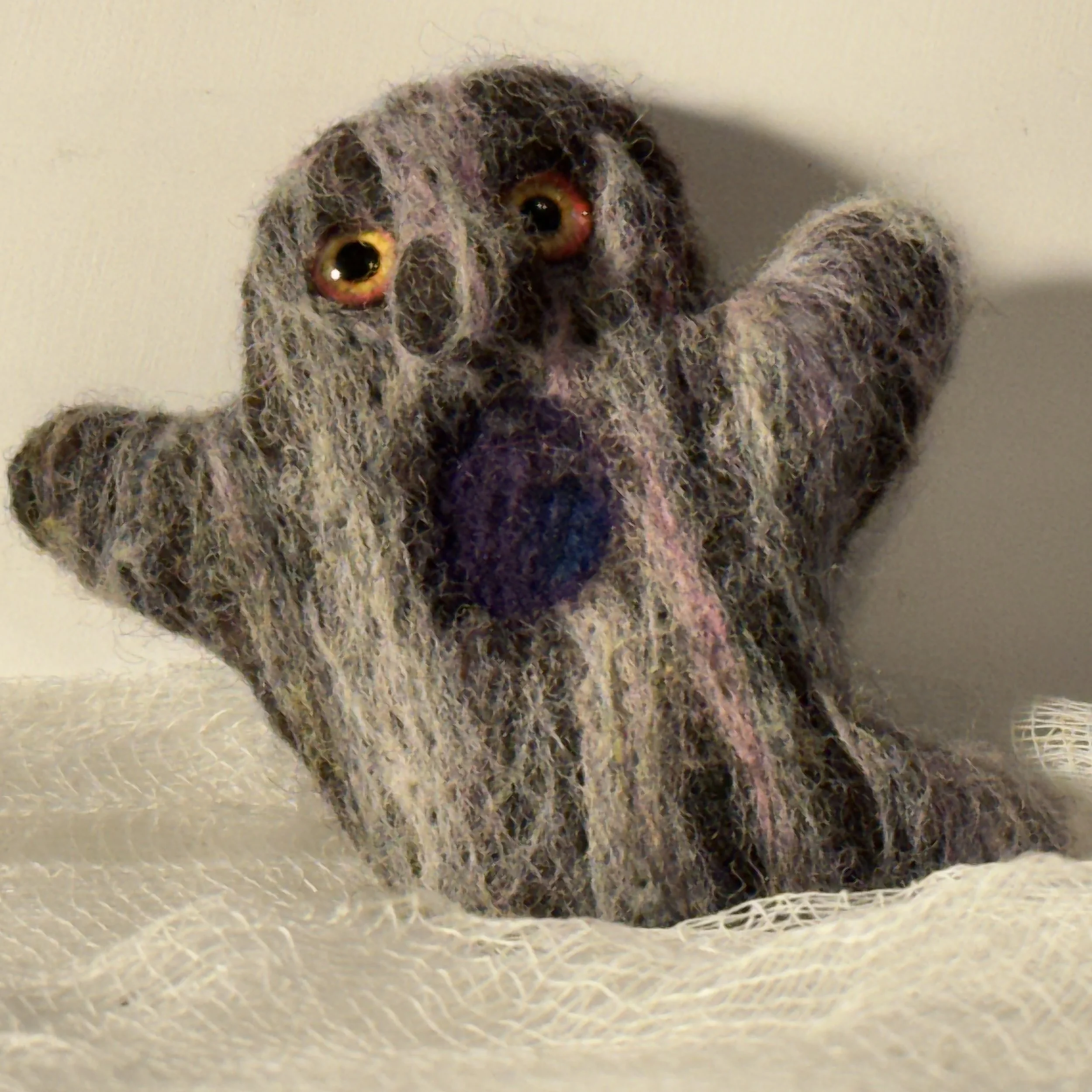 Soft Ghost, Still WatchinG - Needle-Felted Wool Art Pin