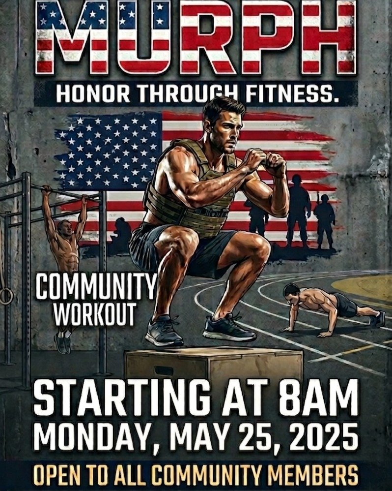 📅 Date: Monday, May 25, 2026
⏰ Time: 8:00 AM Start Time
📍 Location: Kilos Strength and Performance
👥 Who: Open to ALL community members!

THE WORKOUT
For Time:

1 Mile Run
100 Pull-Ups
200 Push-Ups
300 Air Squats
1 Mile Run

Note: This event is an