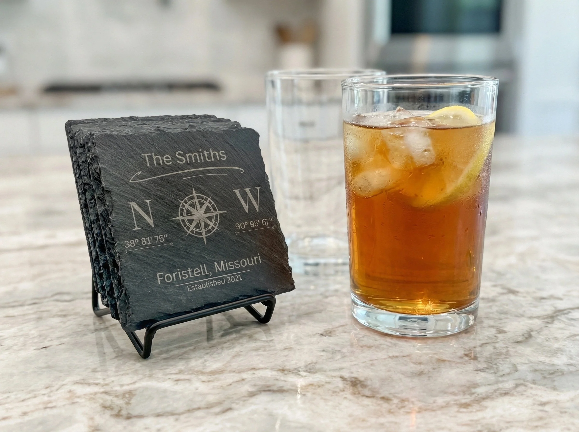 Personalized Name & Coordinates Slate Coaster (Set of 4)