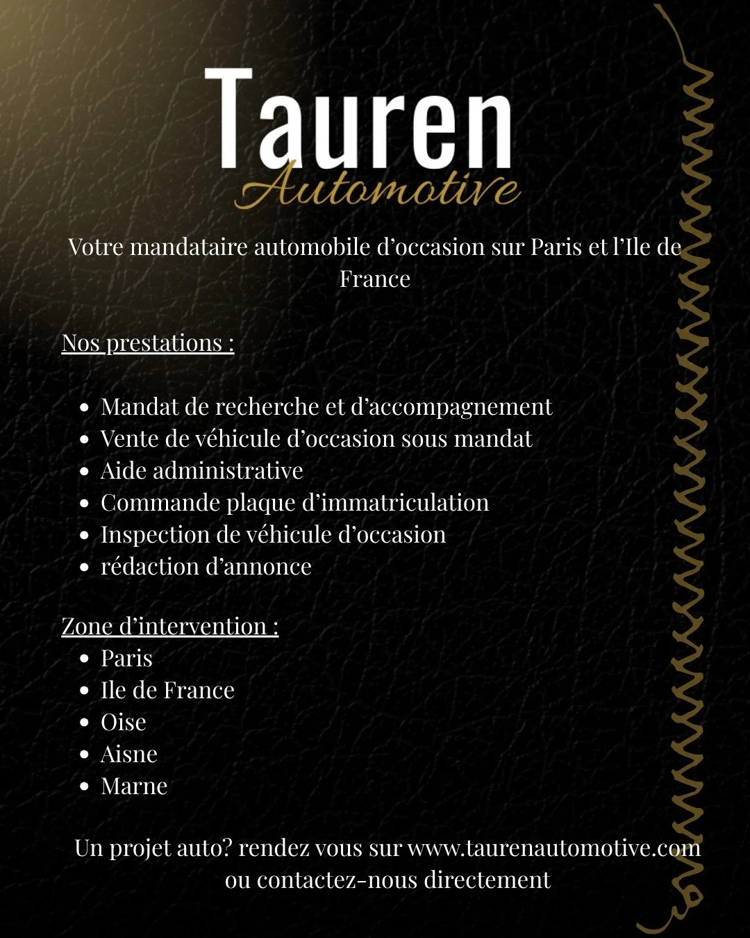 Vous avez un projet auto (acheter, vendre, faire contr&ocirc;ler un v&eacute;hicule) ?
On vous accompagne avec un process clair et un suivi simple, du premier &eacute;change jusqu&rsquo;au dossier final.
Paris / Ile de France / Oise / Marne / Aisne
R