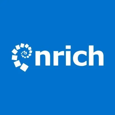 Logo with a spiral of blocks and the word 'enrich' on a blue background.