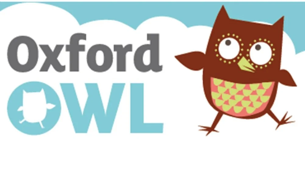 Logo for Oxford Owl featuring a cartoon owl with large eyes and colorful wings, with the text 'Oxford Owl' beside it.
