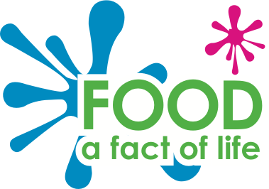 Graphic with colorful paint splashes and the phrase 'FOOD: a fact of life'