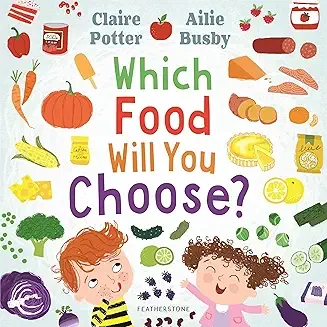 Illustration of children and various food items with the question, "Which food will you choose?"