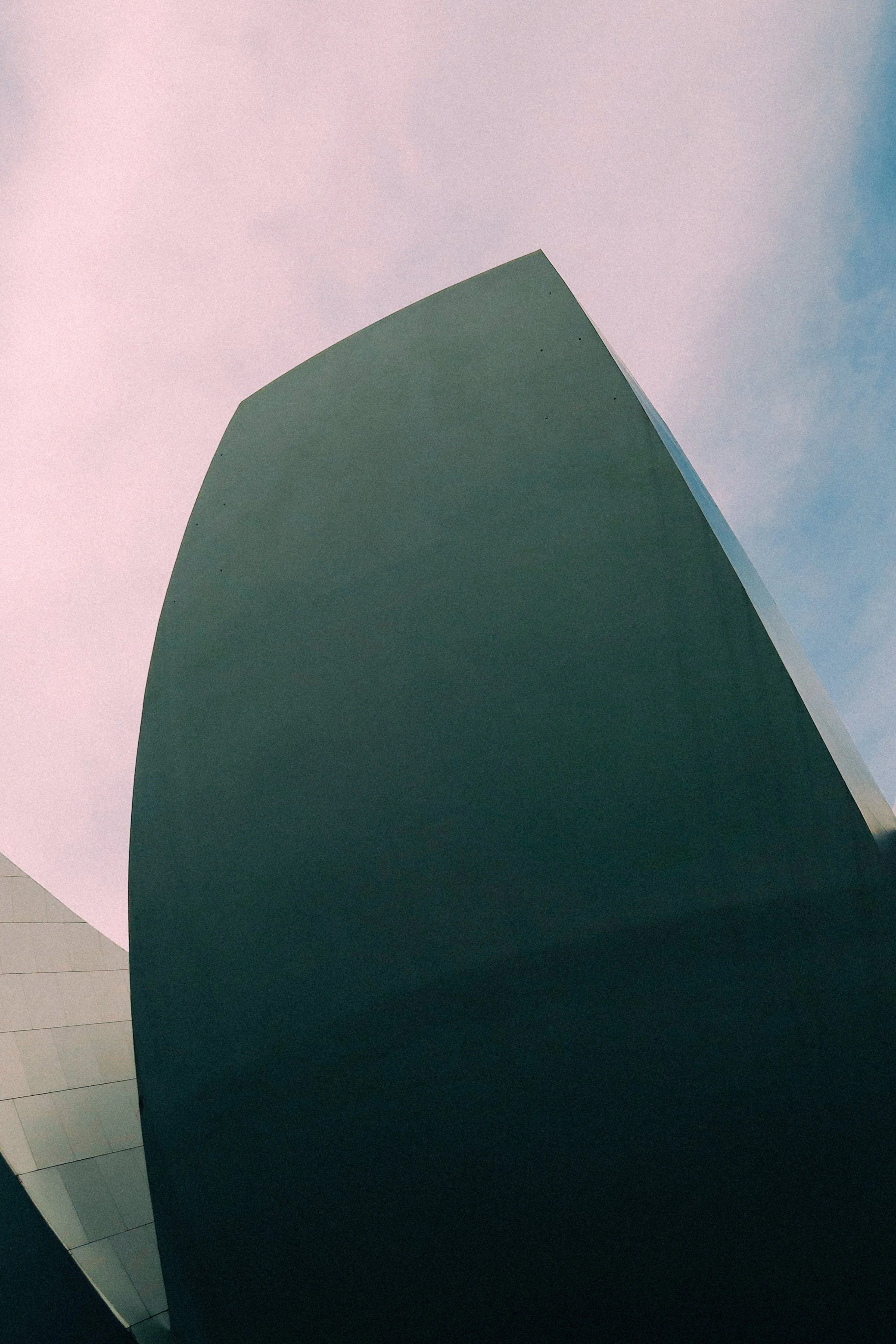 Low angle, close up of modern architecture in a soft norning haze
