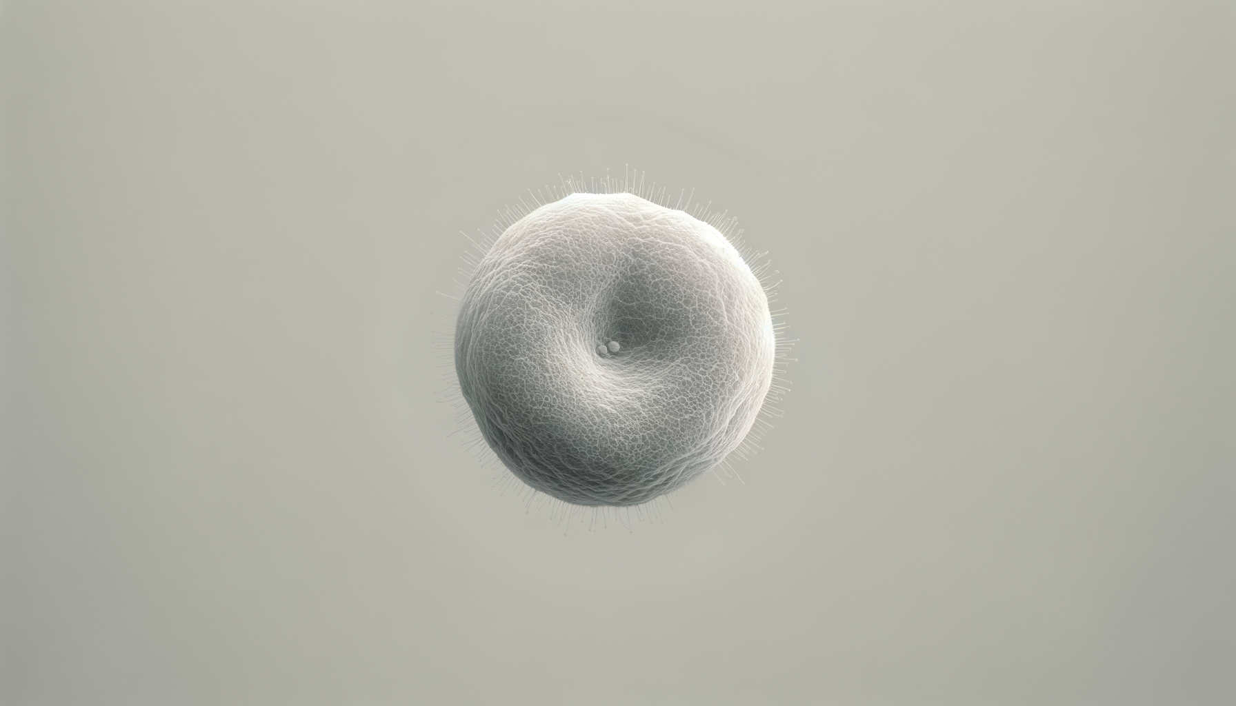 A close-up, detailed digital rendering of a single gray human stem cell floating in a neutral background.