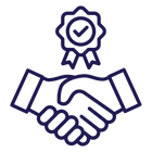 Line drawing of a handshake with a ribbon or badge above it
