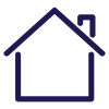 Outline of a house with a pitched roof and chimney
