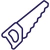 Outline of a hand saw with a handle and serrated blade