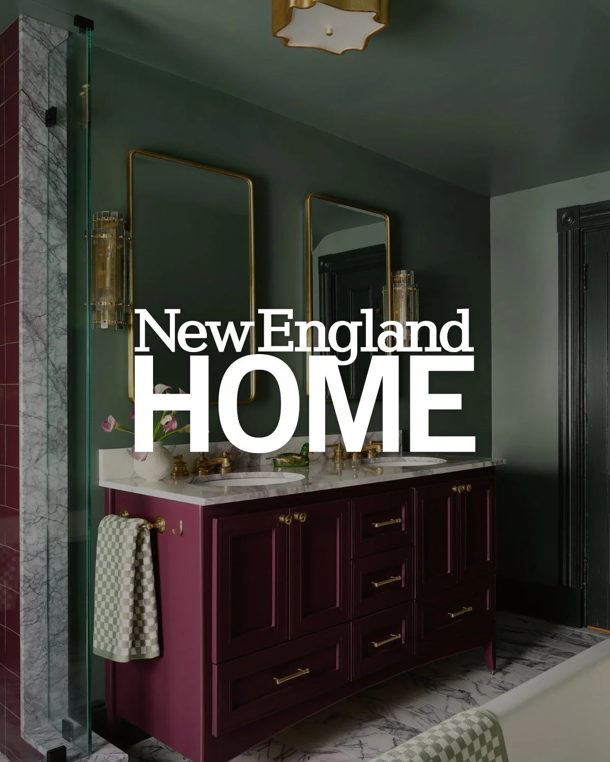 A Plum and Green Bath in New England Home's Luxury Bathrooms