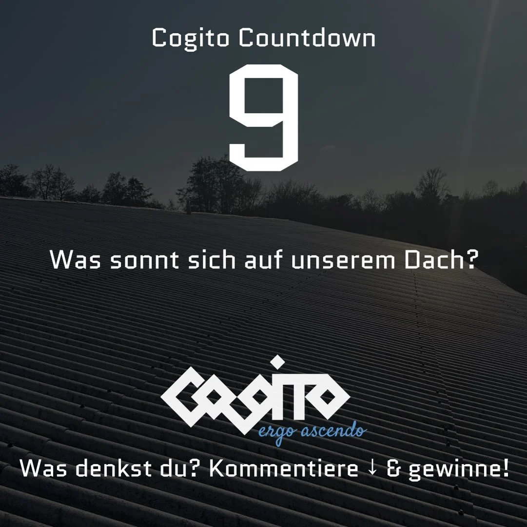 🧠 COGITO COUNTDOWN 9

Ein Blick nach oben lohnt sich.

Auf dem Dach des Cogito arbeitet etwas f&uuml;r die Zukunft &ndash; 
aber was genau sonnt sich dort? ☀️

Schreib deine Vermutung in die Kommentare &darr;

Unter allen richtigen Antworten verlose
