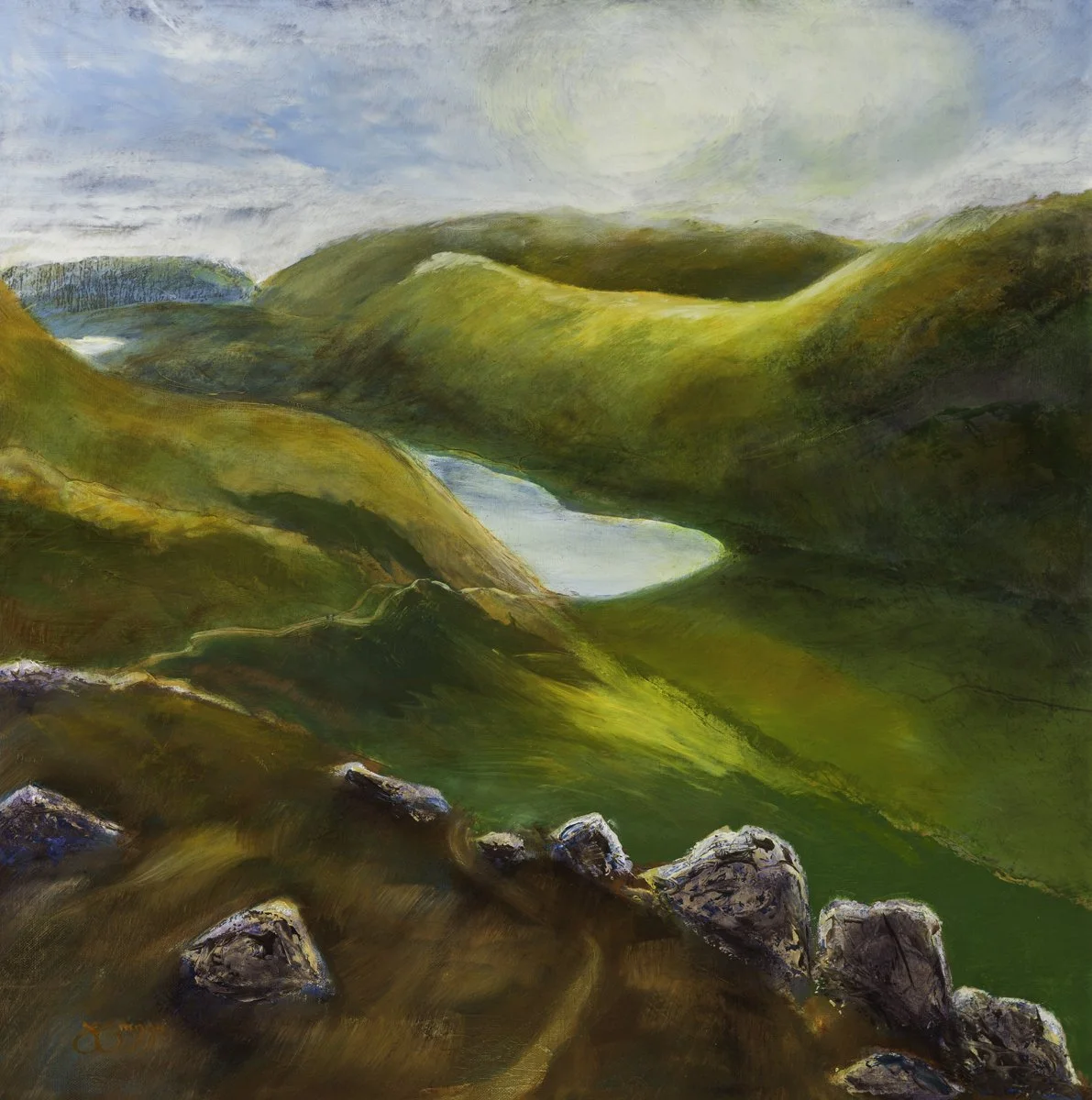  
 Scarth Gap Summit over looking Buttermere, Lake District   Oil on Canvas 
Image 60cm x 60cm 
Showing at Northern Lights Gallery, Keswick, Cumbria 
£2,500 
 