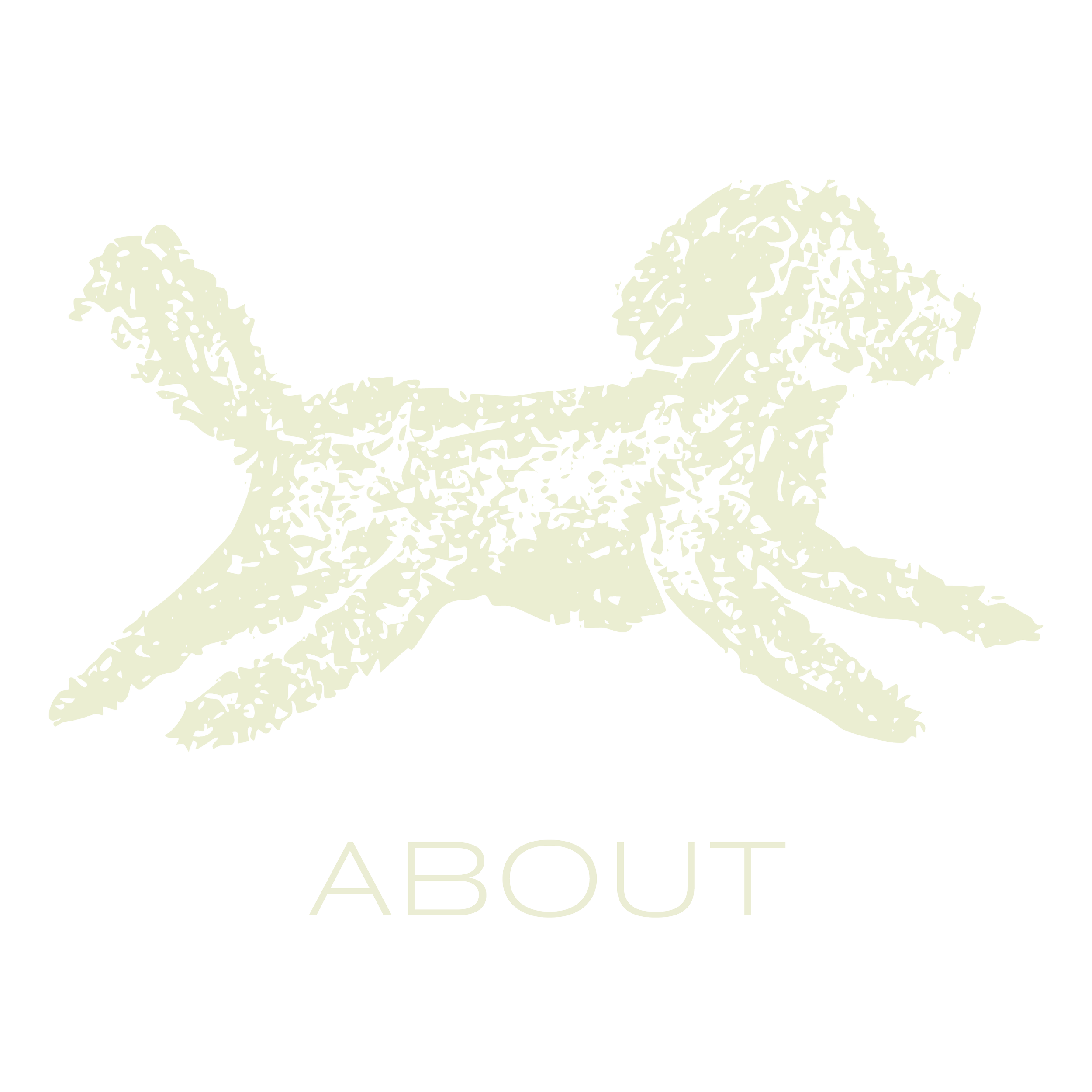 Stylized illustration of Bixby the dog with the word 'ABOUT' below it.
