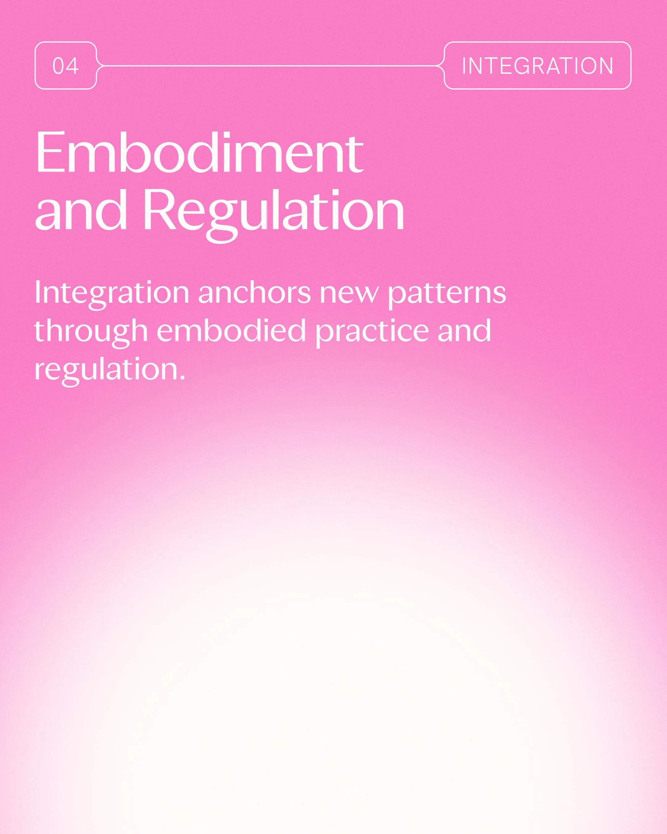 Pink graphic with white text reading "Embodiment and Regulation" and a subheading about integrating embodied practice and regulation