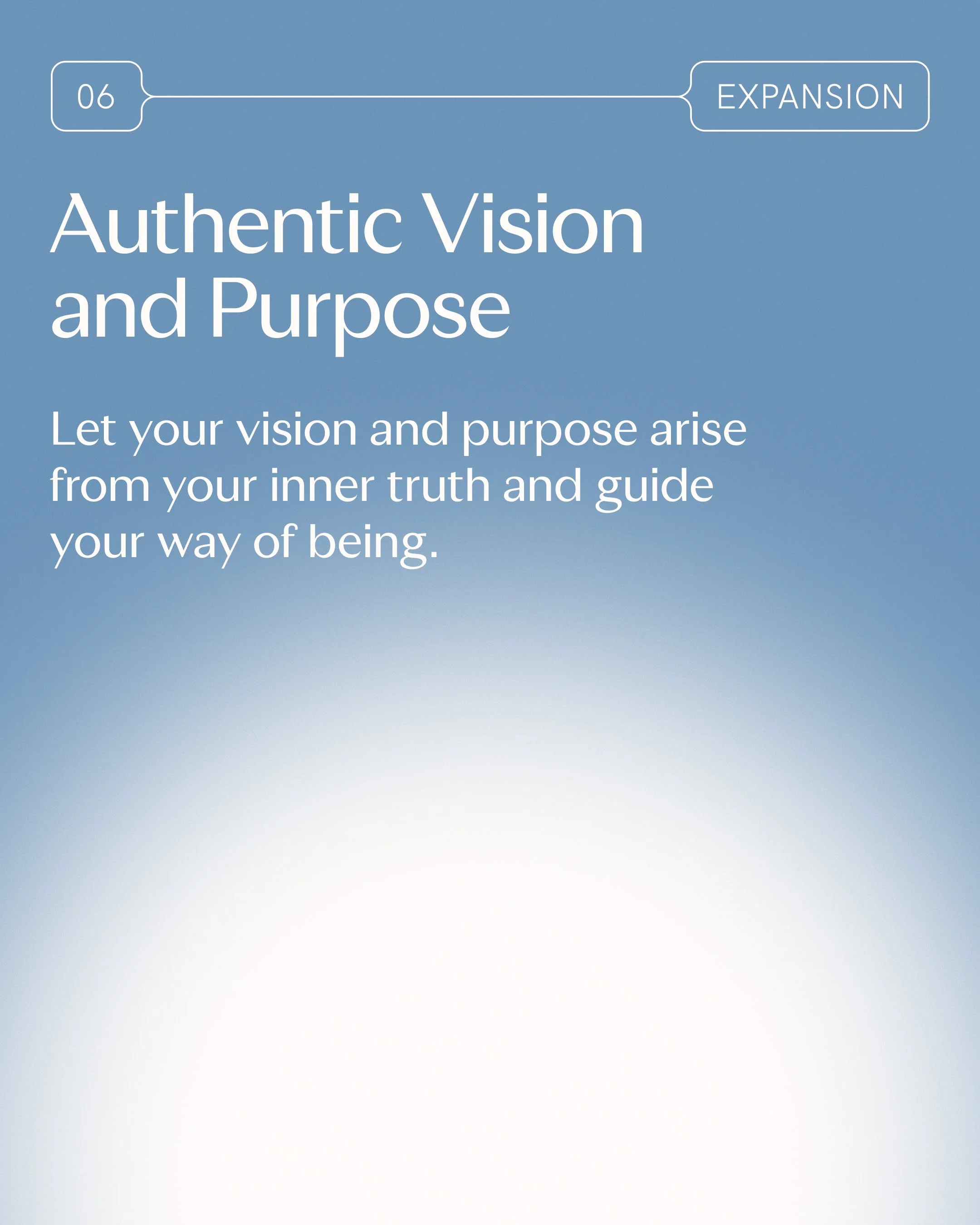 Page titled 'Authentic Vision and Purpose' with a blue gradient background, section number 06, and the heading 'Expansion'.
