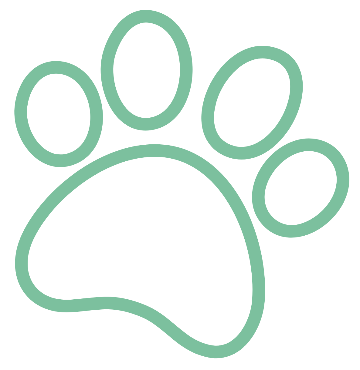 Stylized green paw print icon with five ovals representing toes and a large pad underneath.