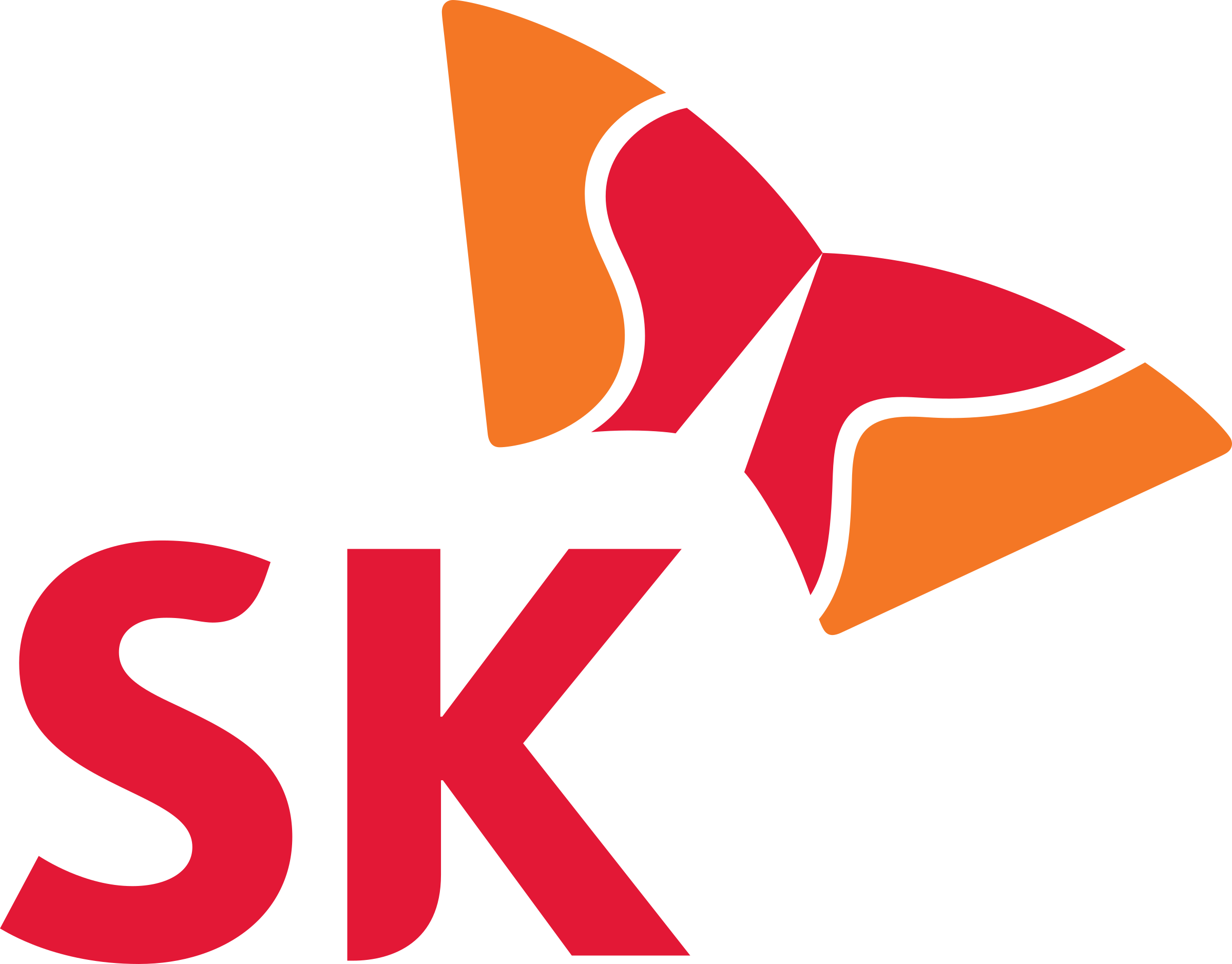 A stylized butterfly with red and orange wings above a red and black 'SK' logo.