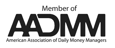 Logo of the American Association of Daily Money Managers (AADMM) with black text on a white background.