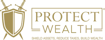 Protect Wealth logo - a shield with two swords and the words Protect Wealth