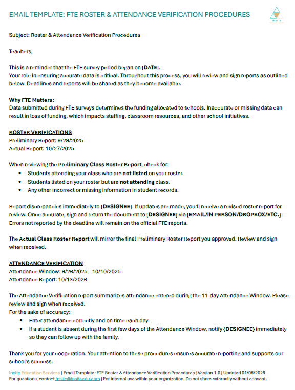 FTE Teacher Email Template
