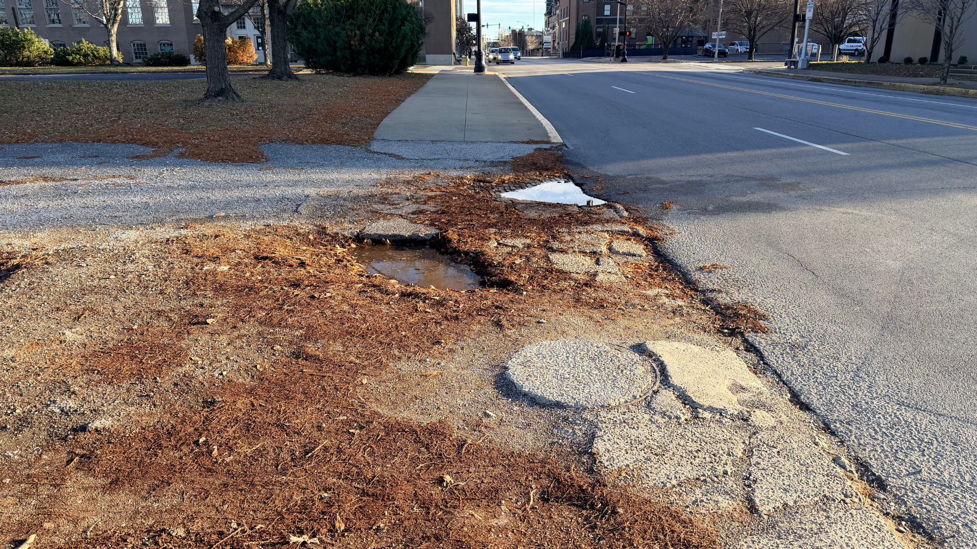 Broken sidewalk and potholes Evansville