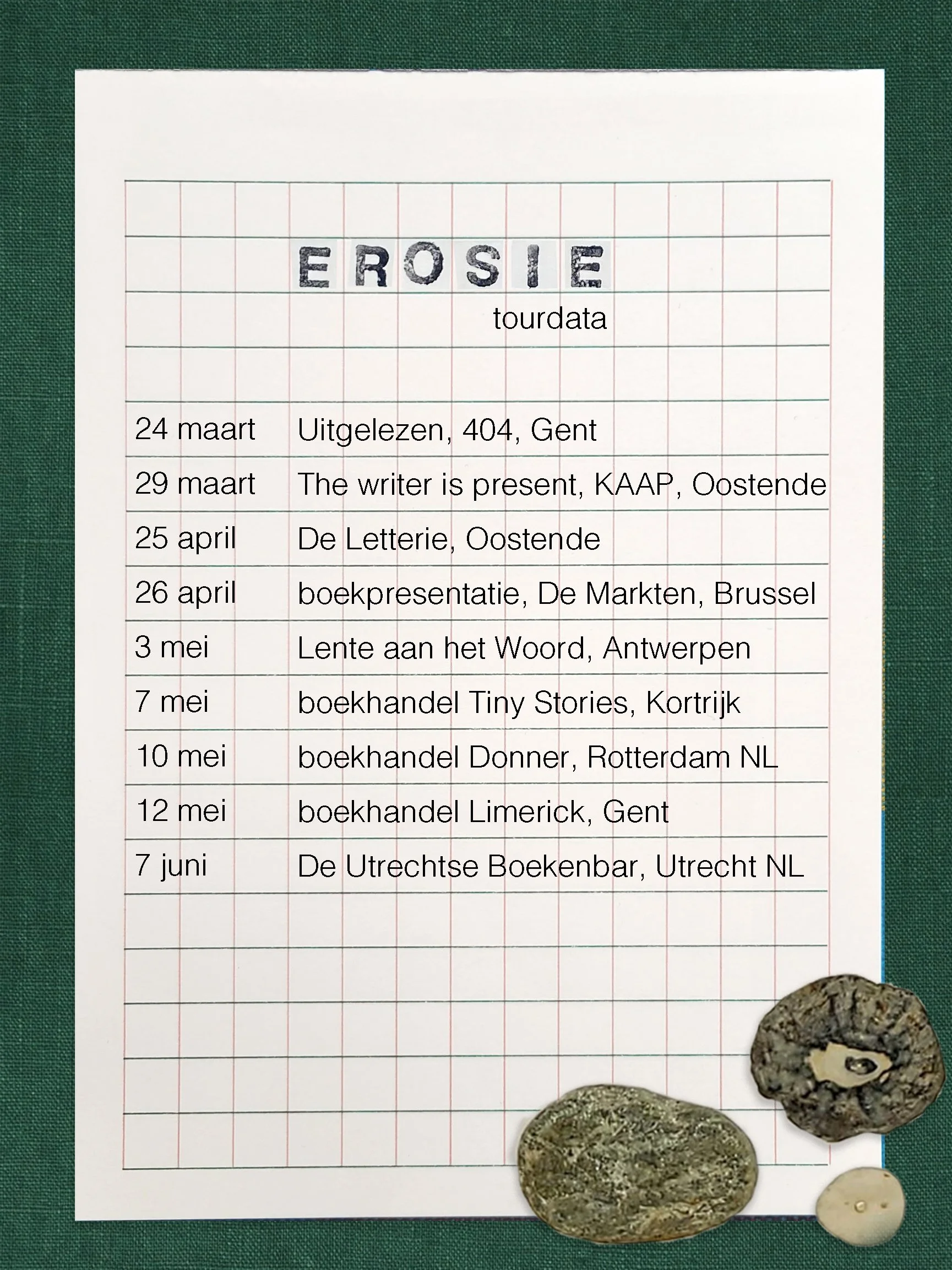       
  
    Binnenkort vertel ik over Erosie en lees ik er met plezier uit voor. Welkom in Brussel, Gent, Kortrijk, Antwerpen, Oostende, Rotterdam en Utrecht.   


  
 #block-1ae906d0fa4238985db0 {
    
    
    
    
  }

  #block-1ae906d0fa423898