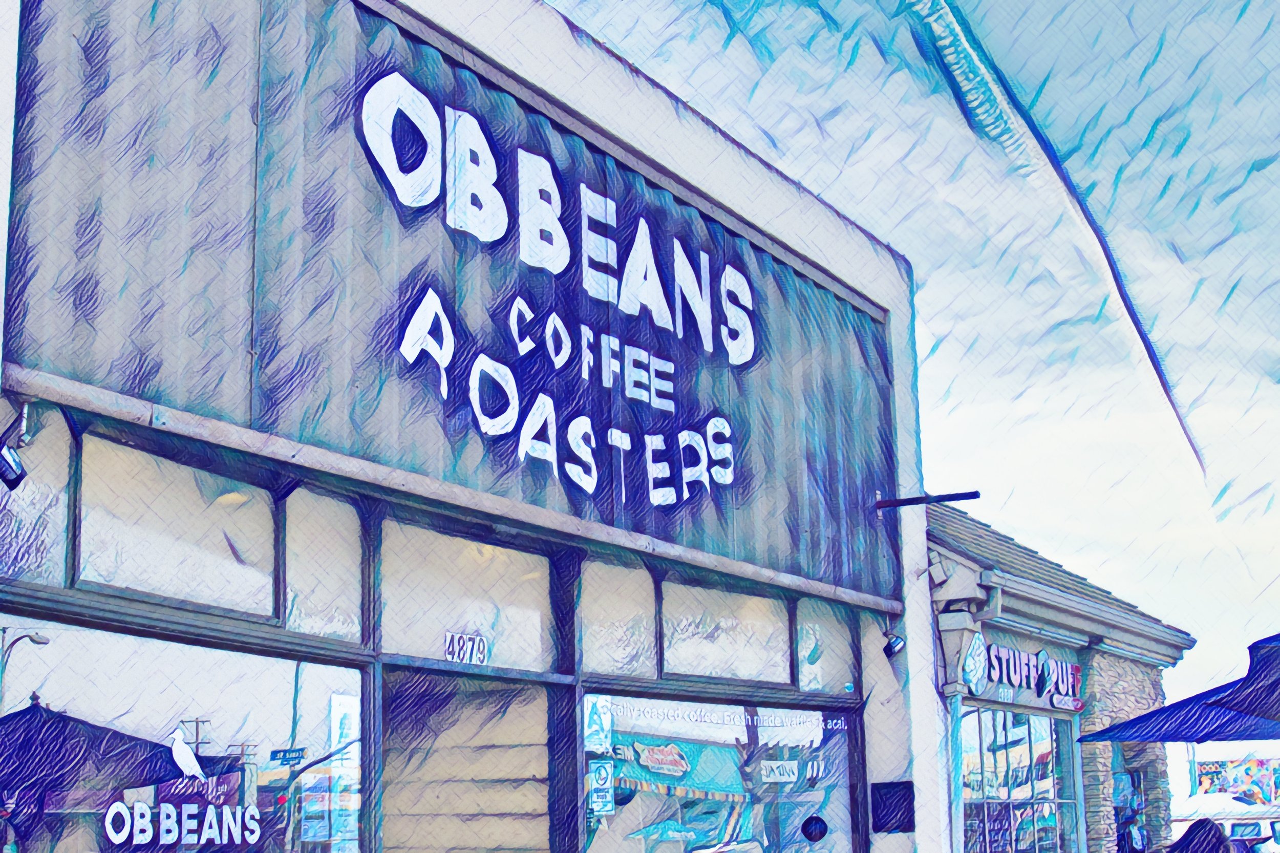 OB Beans in Ocean Beach, San Diego- Pen Sketch