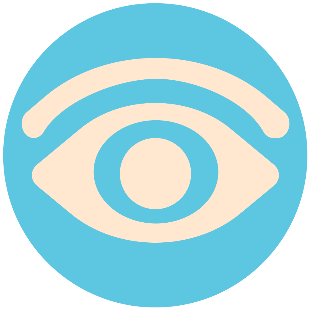A blue circular icon with a white eye symbol in the center, representing view or visibility.
