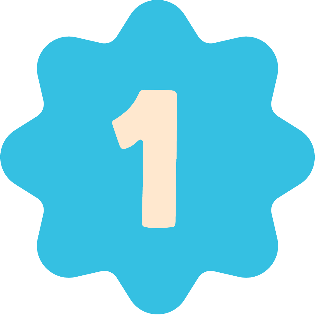 Blue badge with a white number one in the center.