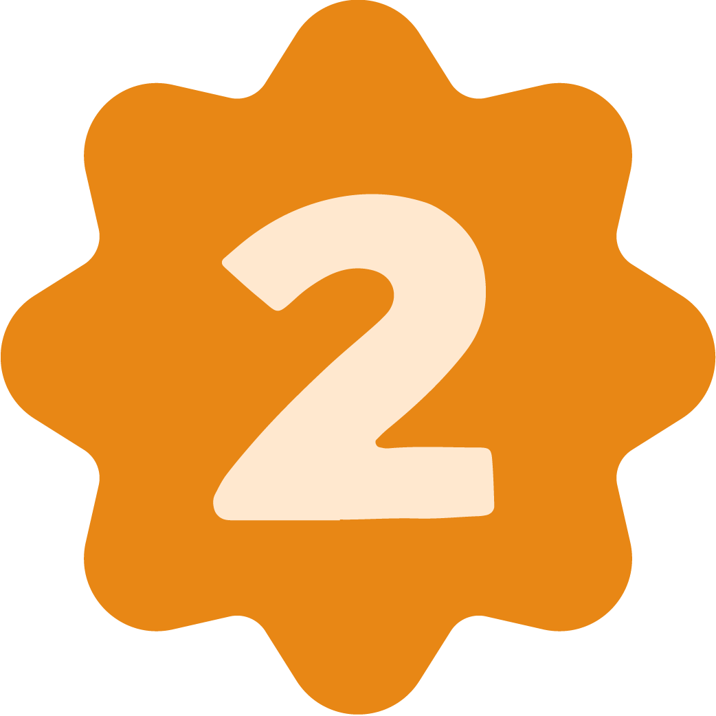 Number 2 inside an orange starburst shape.