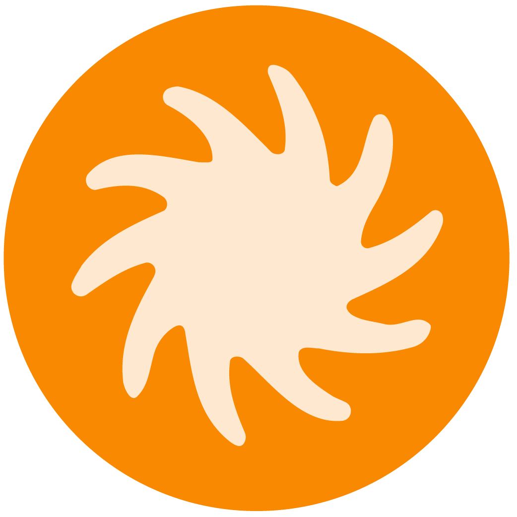 A beige, star-shaped object with irregular, pointed edges on an orange circular background.