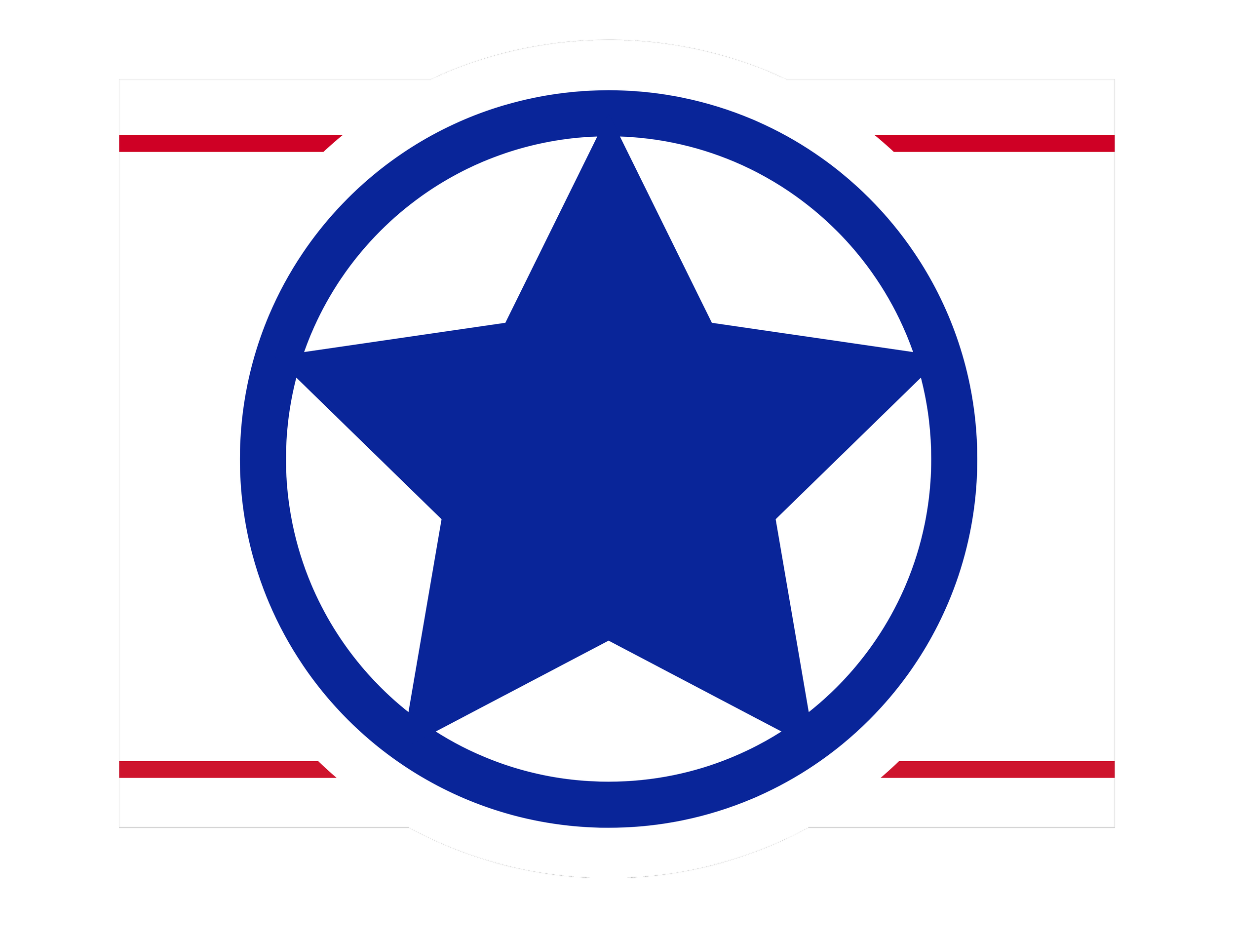 A white rectangular background with a blue star inside a blue circle in the center, and red lines in the top left, top right, bottom left, and bottom right corners.