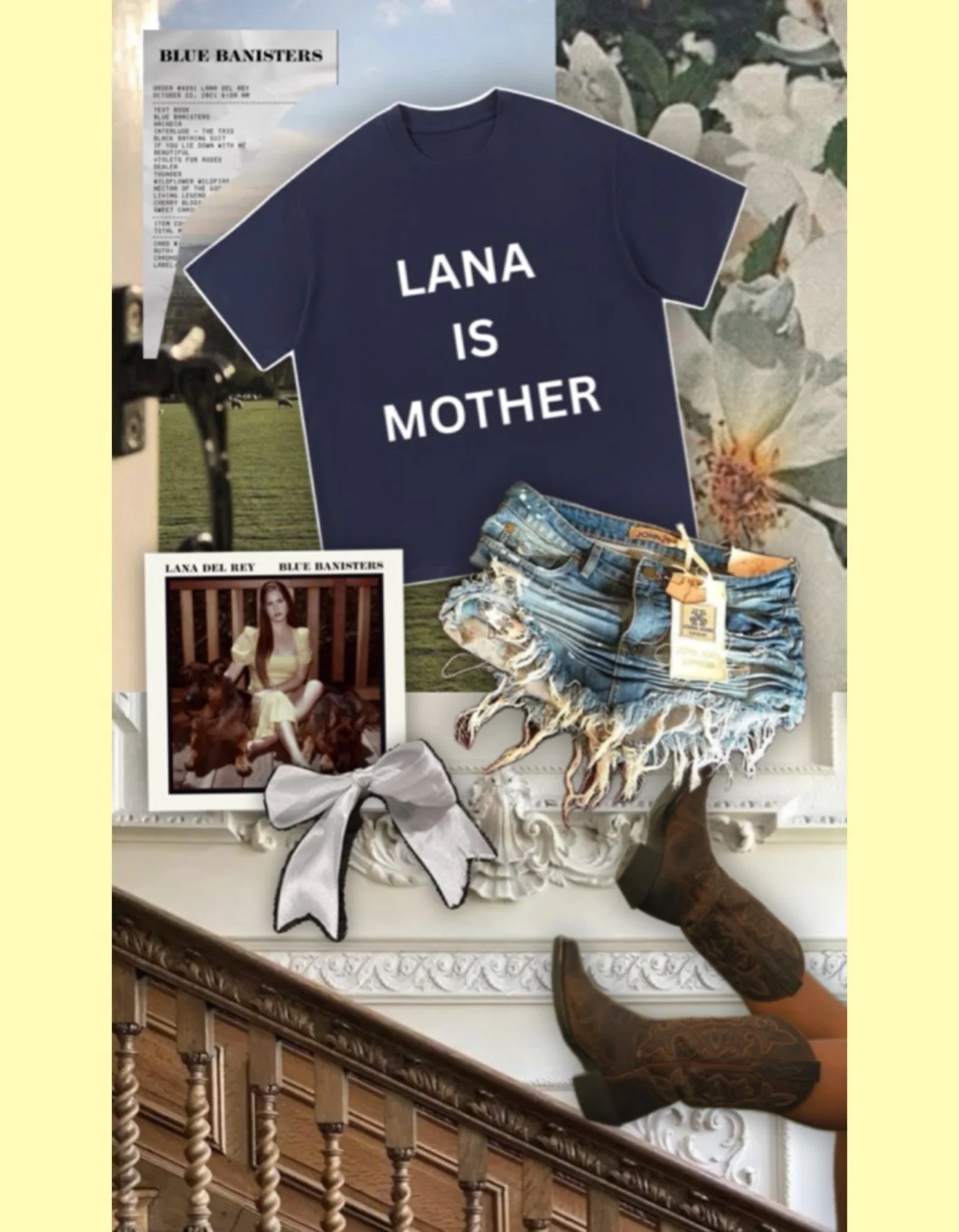 blue banisters inspired outfit with our lana tshirt 

#lanadelrey #bluebanisters #ootd #styled