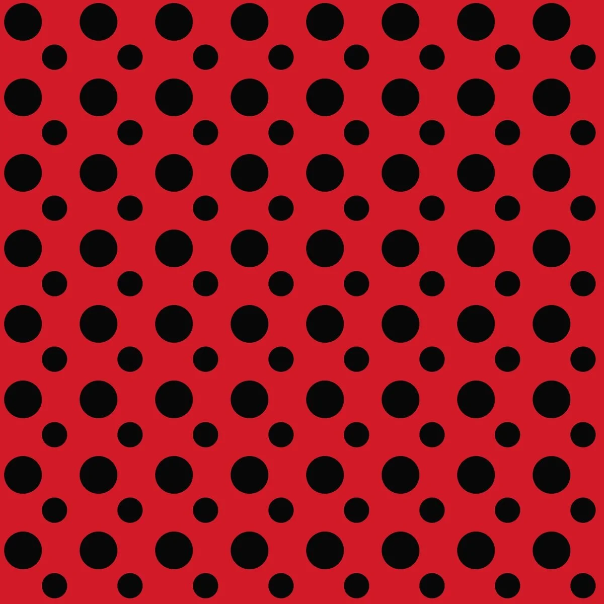 Red background with black polka dots.