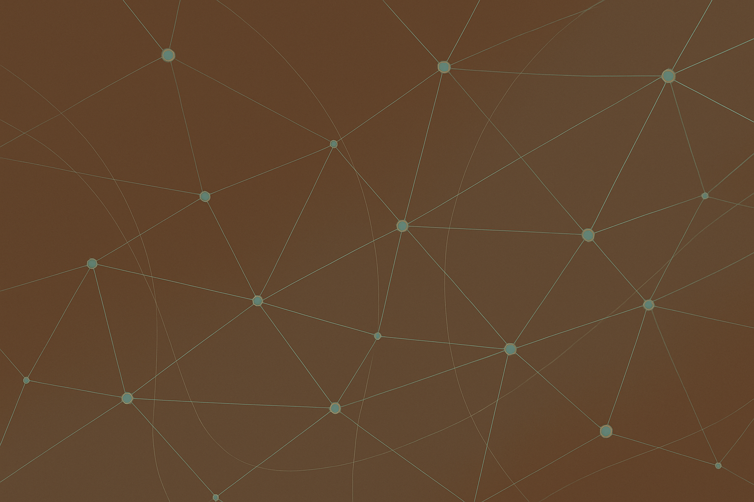 Abstract digital background with interconnected nodes and lines on a brown gradient background.