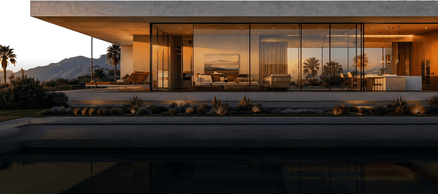 Progettazione casa moderna: architettura residenziale con vetrata panoramica e interior design d'impatto.