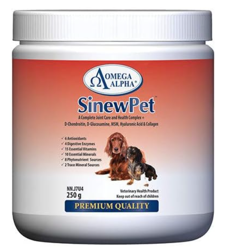 Omega Alpha SinewPet Joint Care for Dogs & Cats 250g Powder with Glucosamine MSM & Chondroitin, Hip & Joint Performance & Mobility Support, Made in Canada