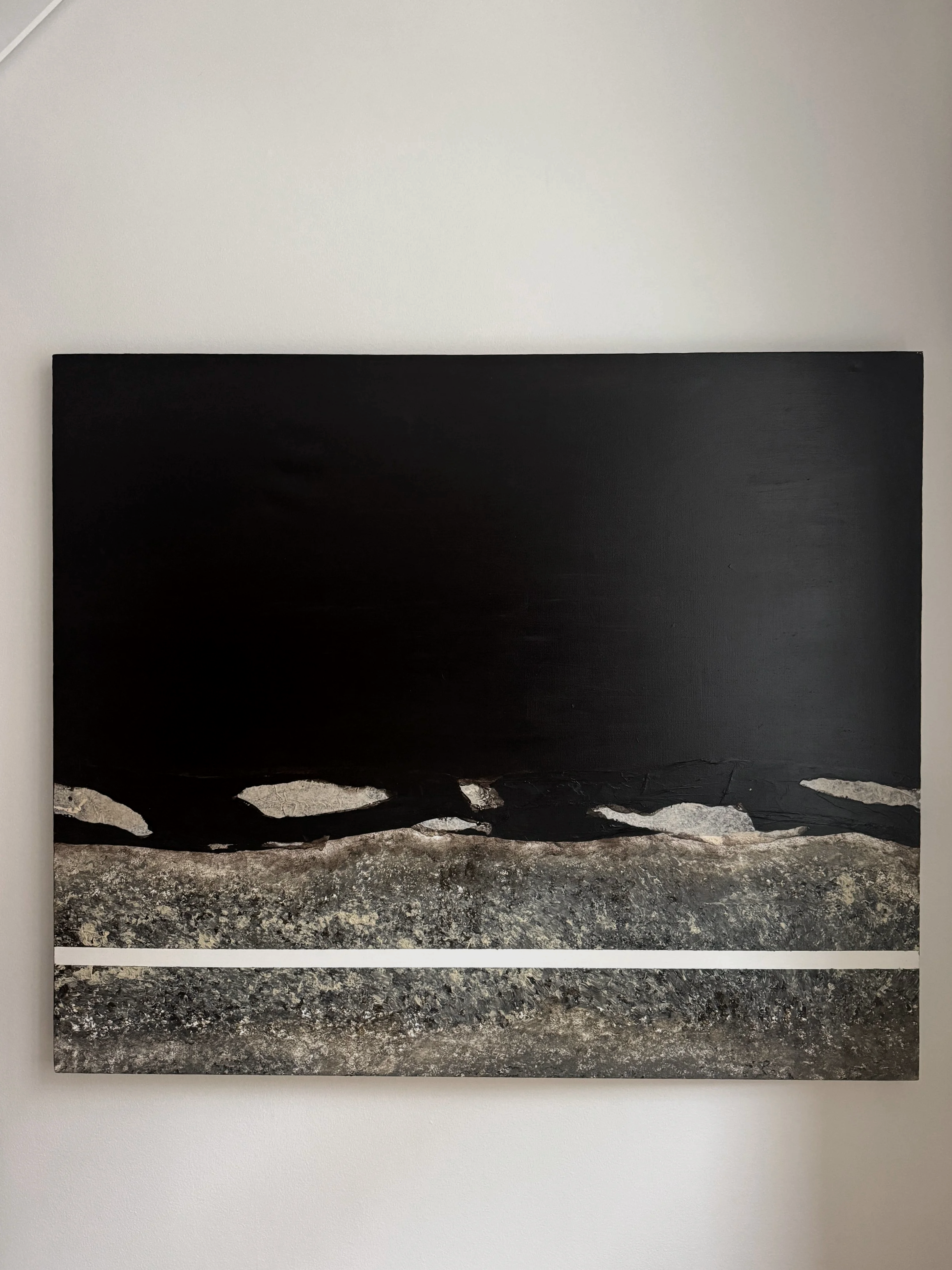 FLOATING • Acrylic + tissue paper on canvas • 130x100 cm • €295 / 2200 dkk  • Available (Contact for purchase)  • Price incl VAT ex shipping and insurance • Framing available