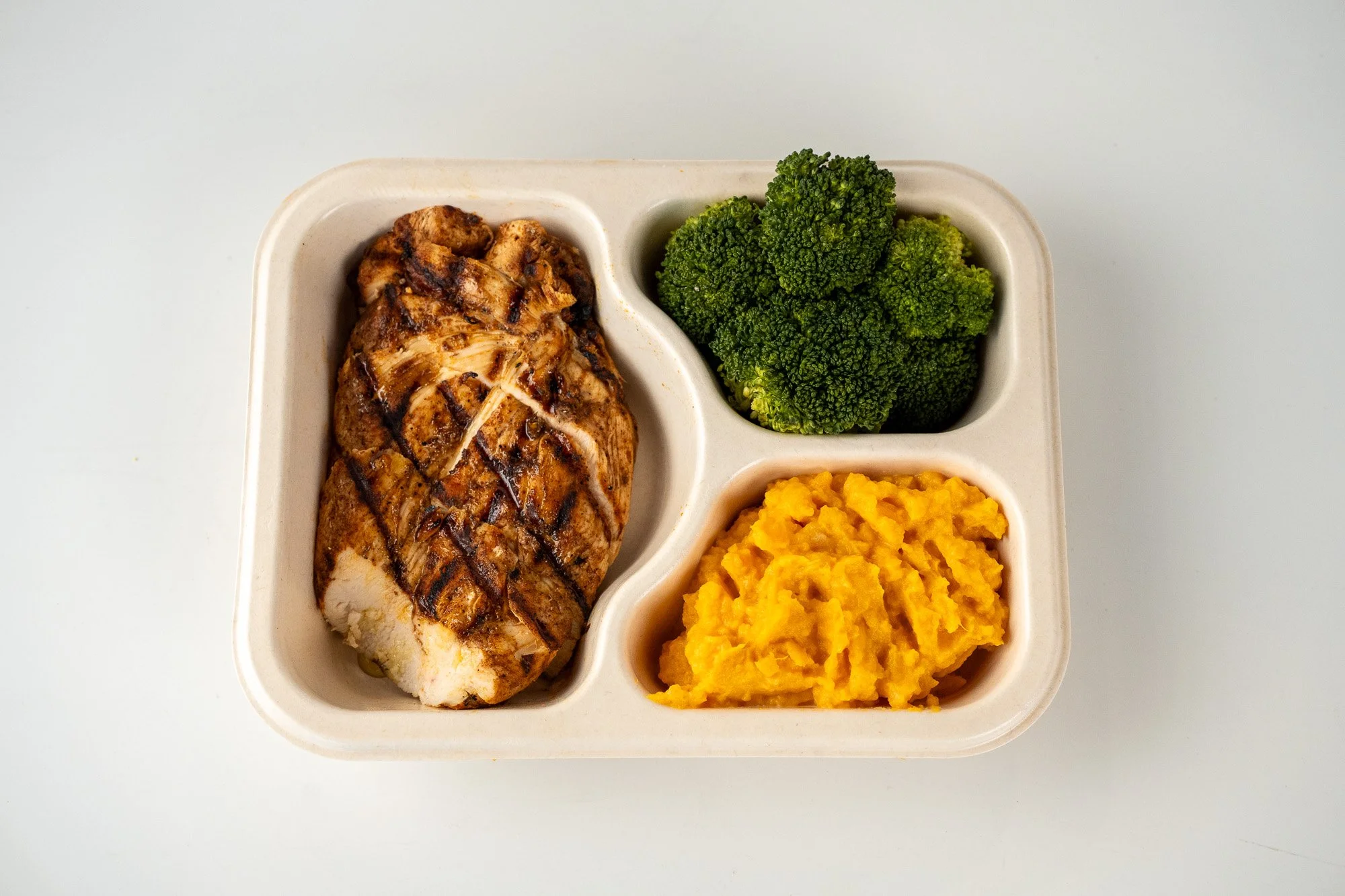 Blackened Chicken with Steamed Broccoli & Sweet Potato Mash
