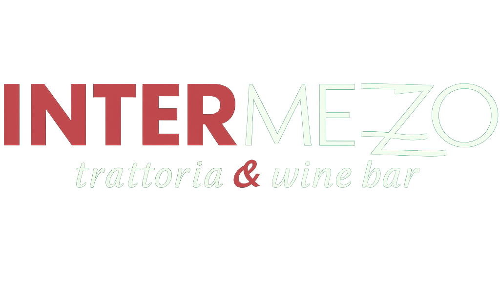 Sign for Intermezo trattoria & wine bar with neon lights.