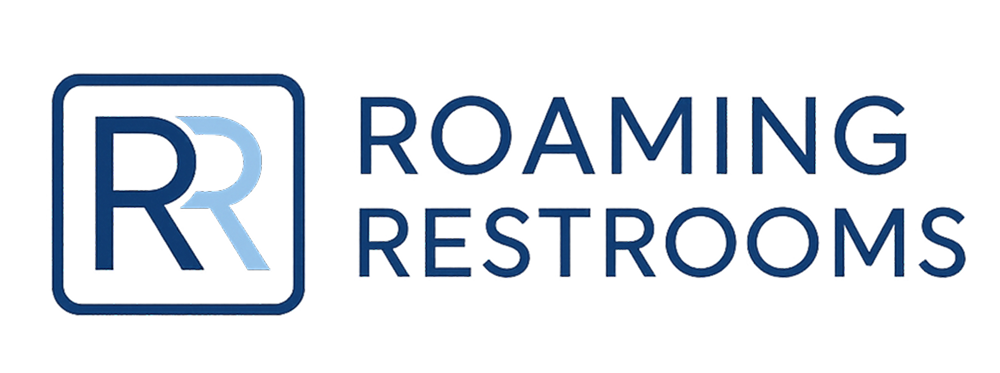 Roaming Restrooms logo featuring two blue letters 'R' inside a square and the text 'Roaming Restrooms' with a red line underneath.